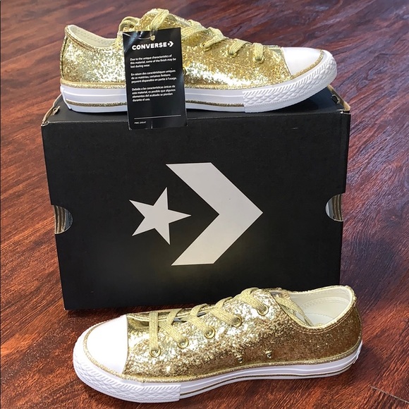 Converse Shoes Converse All Star Girls Gold Glitter Shoes New